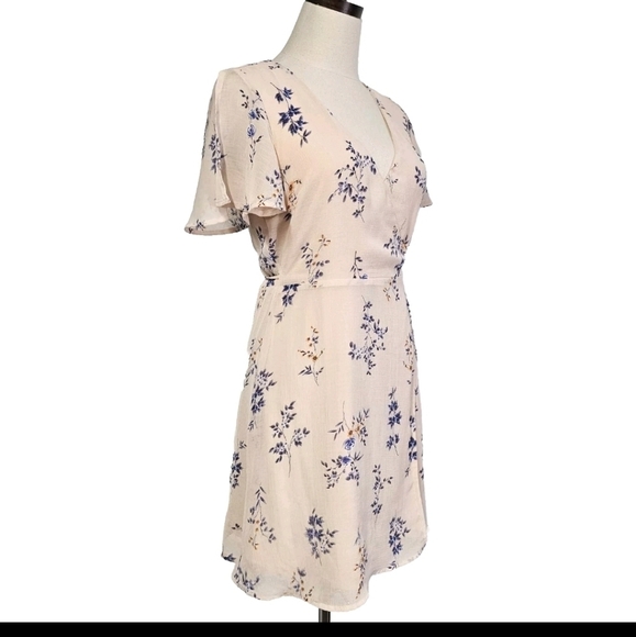 Lulu's Made With Love Small Blush Peach Floral Wrap Casual Mini Short Dress - Picture 3 of 15